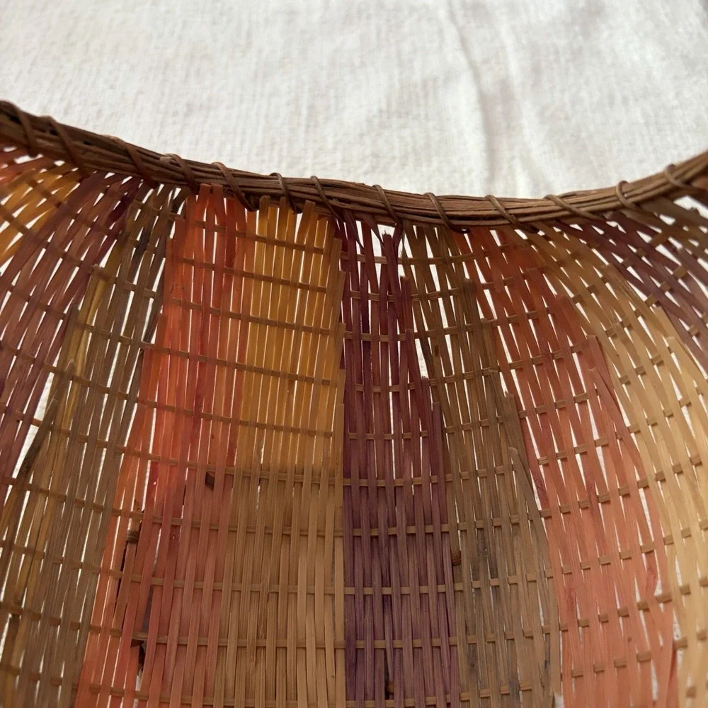 Vintage 1986 Avon Pastel Collection Handled Woven Multi-Color Bamboo Basket